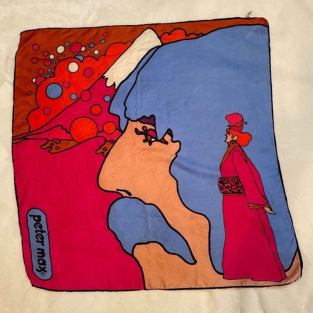 Vintage Peter Max Self Portrait Psychedelic Silk S